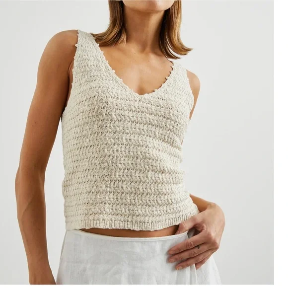 Rails Cotton Crochet Knit Tank Top- Oat - Picture 1 of 15